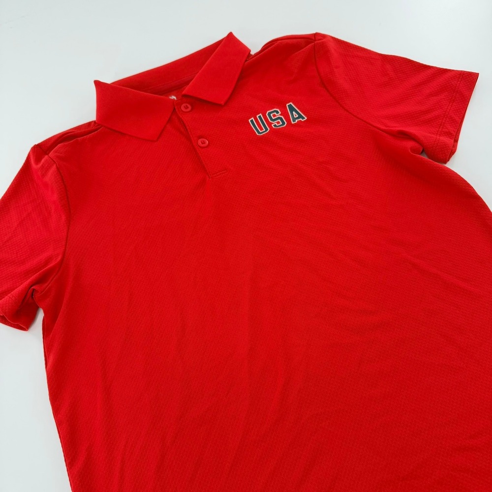 All In Motion Polo Shirt USA Graphic Kid Size L 10/12 Red Performance Activewear